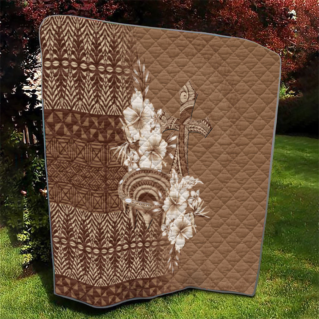 Tonga Ngatu Kupesi Brown Tapa Quilt Koe Otua Mo Tonga Ko Hoku Tofia LT7 - Polynesian Pride