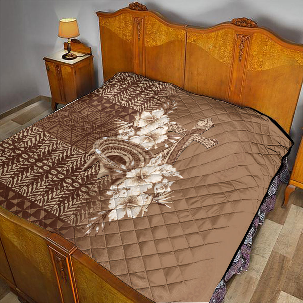 Tonga Ngatu Kupesi Brown Tapa Quilt Koe Otua Mo Tonga Ko Hoku Tofia LT7 - Polynesian Pride
