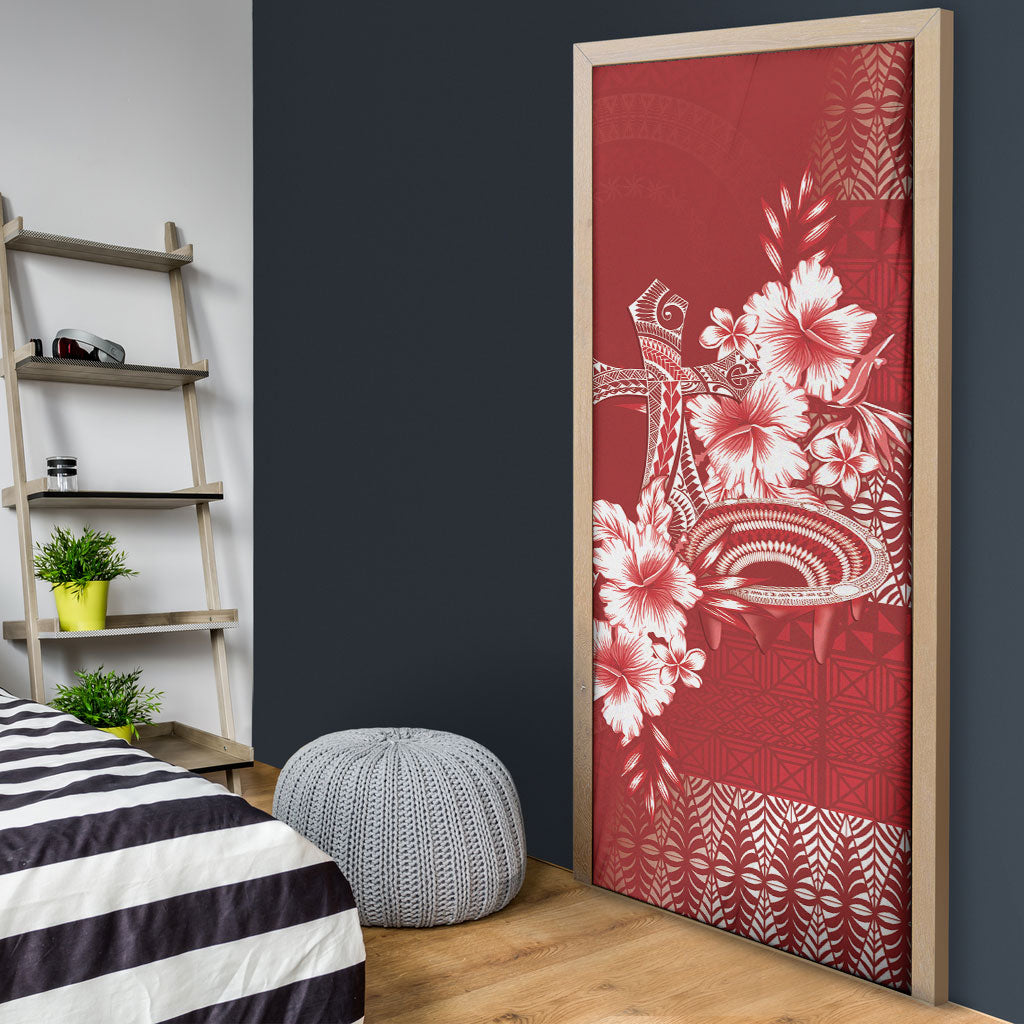 Tonga Ngatu Kupesi Royal Red Door Cover Koe Otua Mo Tonga Ko Hoku Tofia LT7 - Polynesian Pride