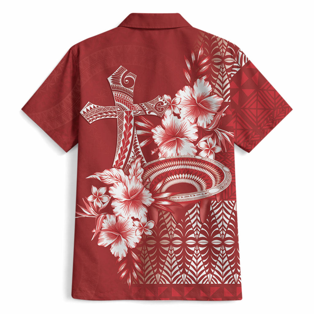 Tonga Ngatu Kupesi Royal Red Hawaiian Shirt Koe Otua Mo Tonga Ko Hoku Tofia LT7 - Polynesian Pride