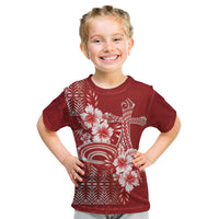 Tonga Ngatu Kupesi Royal Red Kid T Shirt Koe Otua Mo Tonga Ko Hoku Tofia LT7 Red - Polynesian Pride