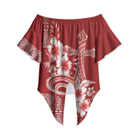 Tonga Ngatu Kupesi Royal Red Off Shoulder Wrap Waist Top Koe Otua Mo Tonga Ko Hoku Tofia LT7 - Polynesian Pride