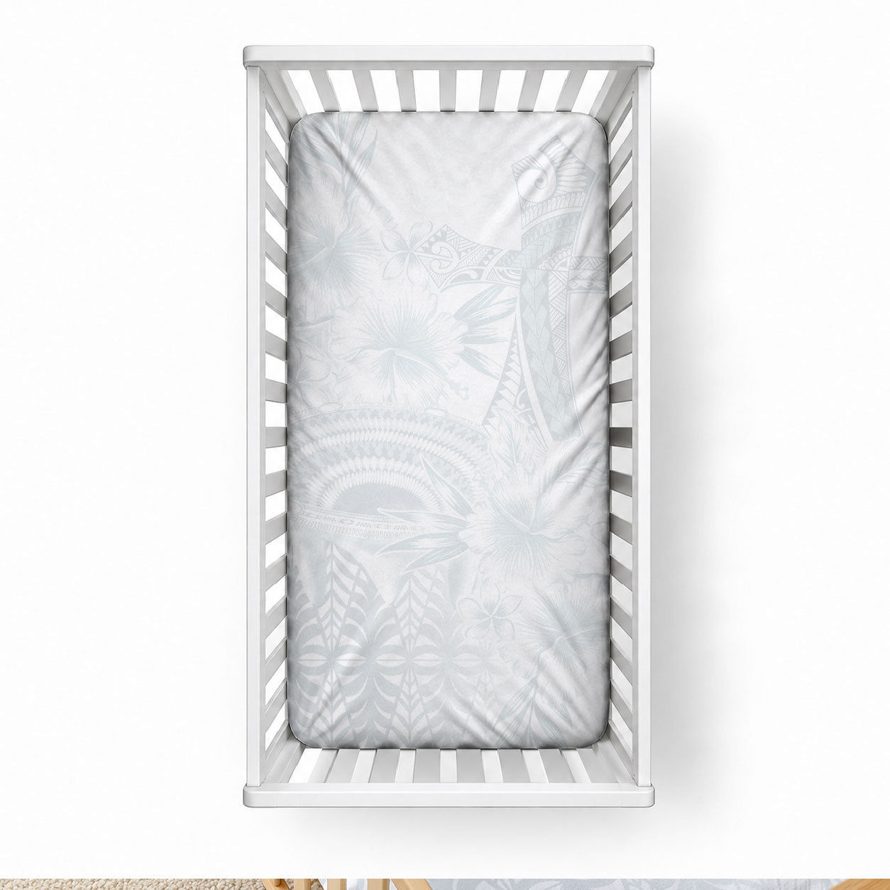 Tonga Ngatu Kupesi White Sunday Fakame Baby Bed Cover Koe Otua Mo Tonga Ko Hoku Tofia LT7 28 × 52 in White - Polynesian Pride