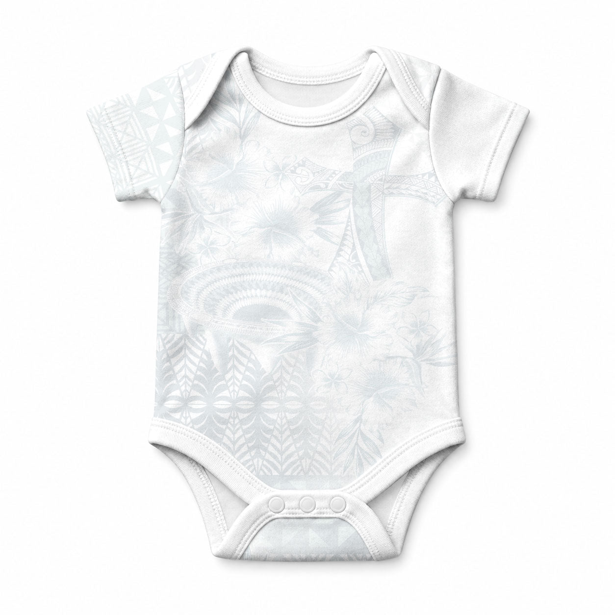 Tonga Ngatu Kupesi White Sunday Fakame Baby Onesie Koe Otua Mo Tonga Ko Hoku Tofia LT7 White - Polynesian Pride