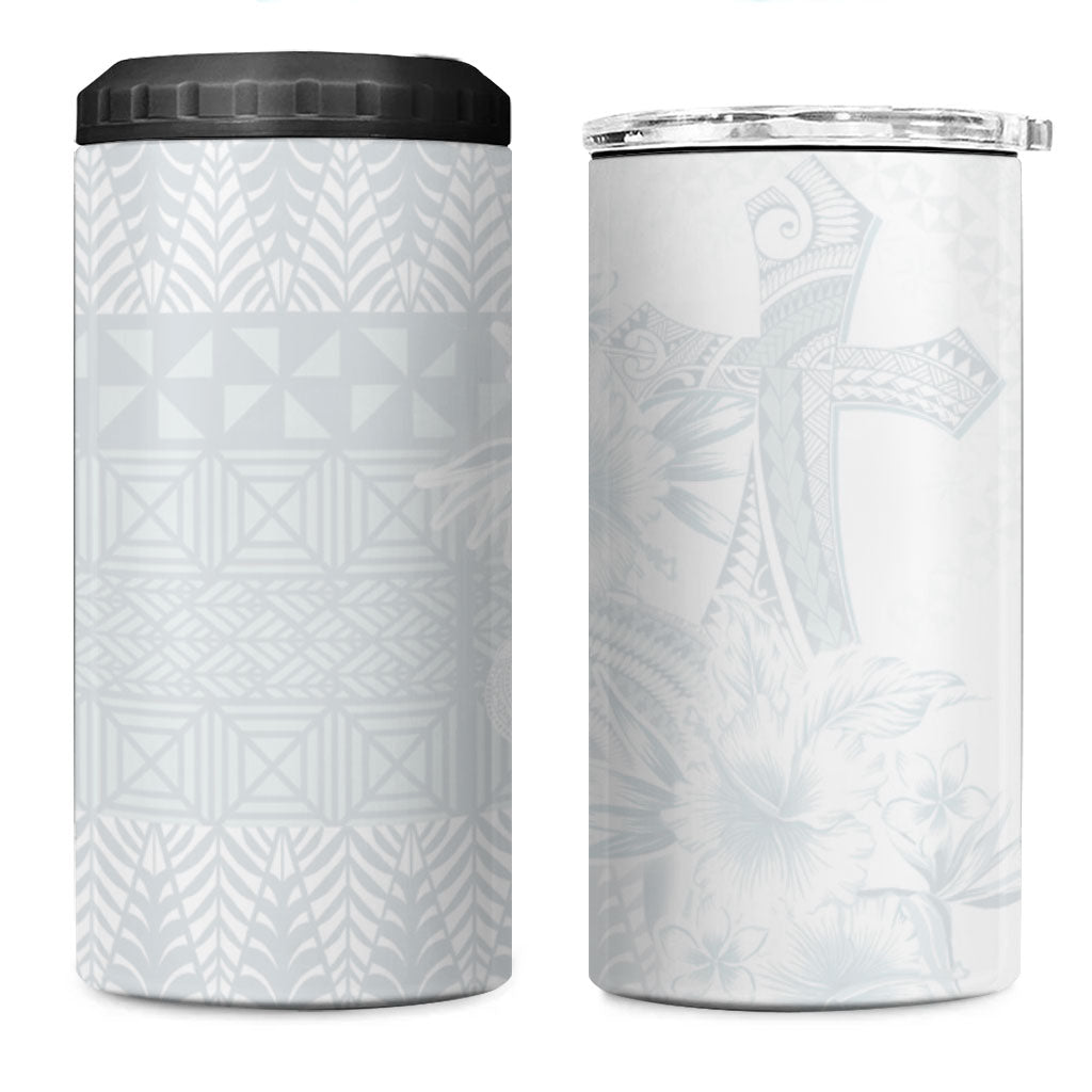 Tonga Ngatu Kupesi White Sunday Fakame 4 in 1 Can Cooler Tumbler Koe Otua Mo Tonga Ko Hoku Tofia LT7 One Size: 16 oz White - Polynesian Pride