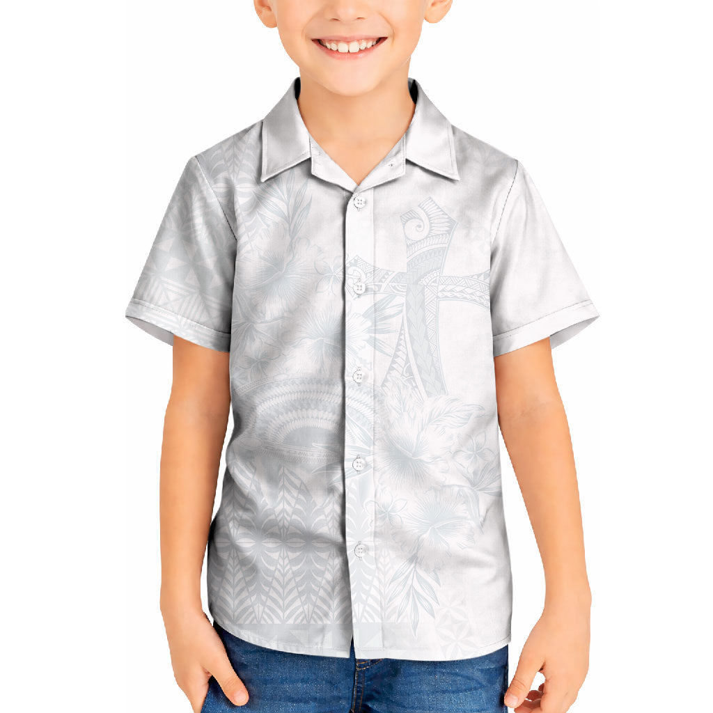 Tonga Ngatu Kupesi White Sunday Fakame Kid Hawaiian Shirt Koe Otua Mo Tonga Ko Hoku Tofia LT7 Kid White - Polynesian Pride