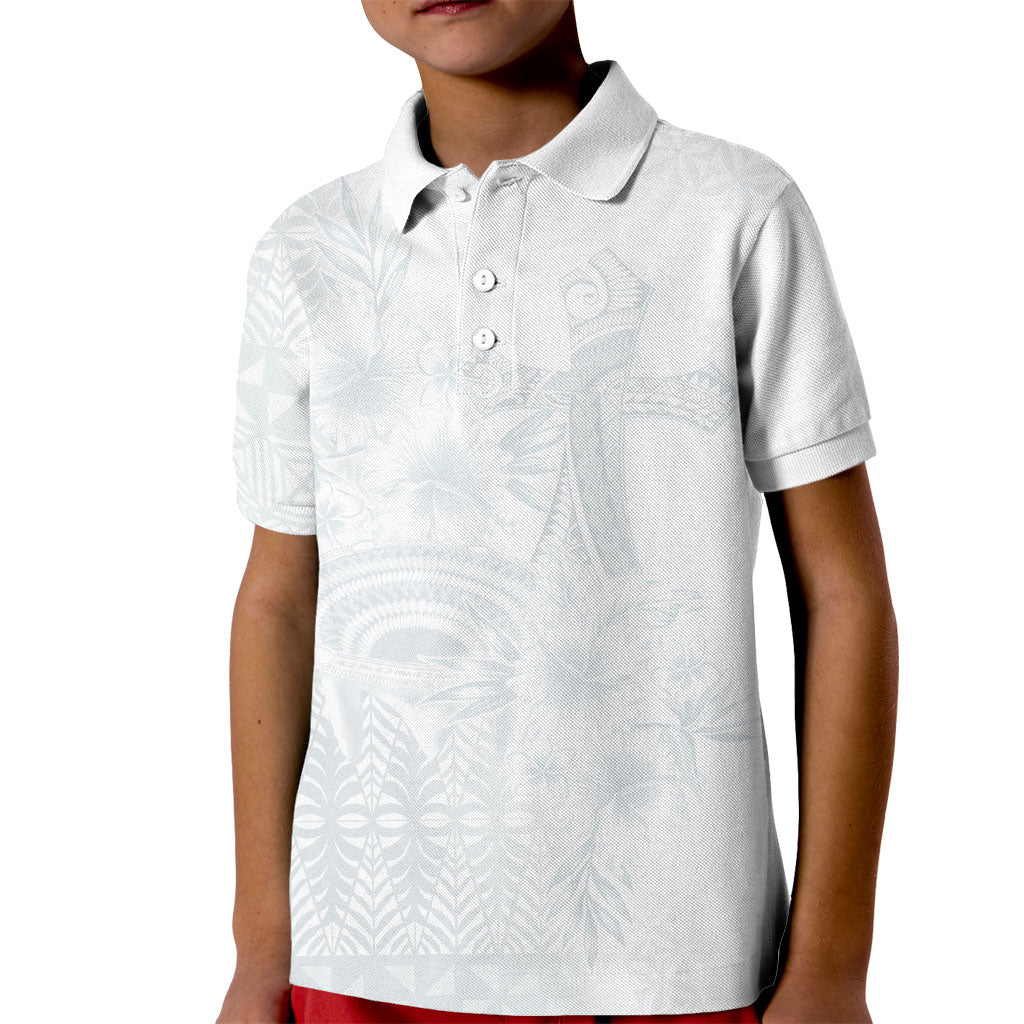 Tonga Ngatu Kupesi White Sunday Fakame Kid Polo Shirt Koe Otua Mo Tonga Ko Hoku Tofia LT7 Kid White - Polynesian Pride