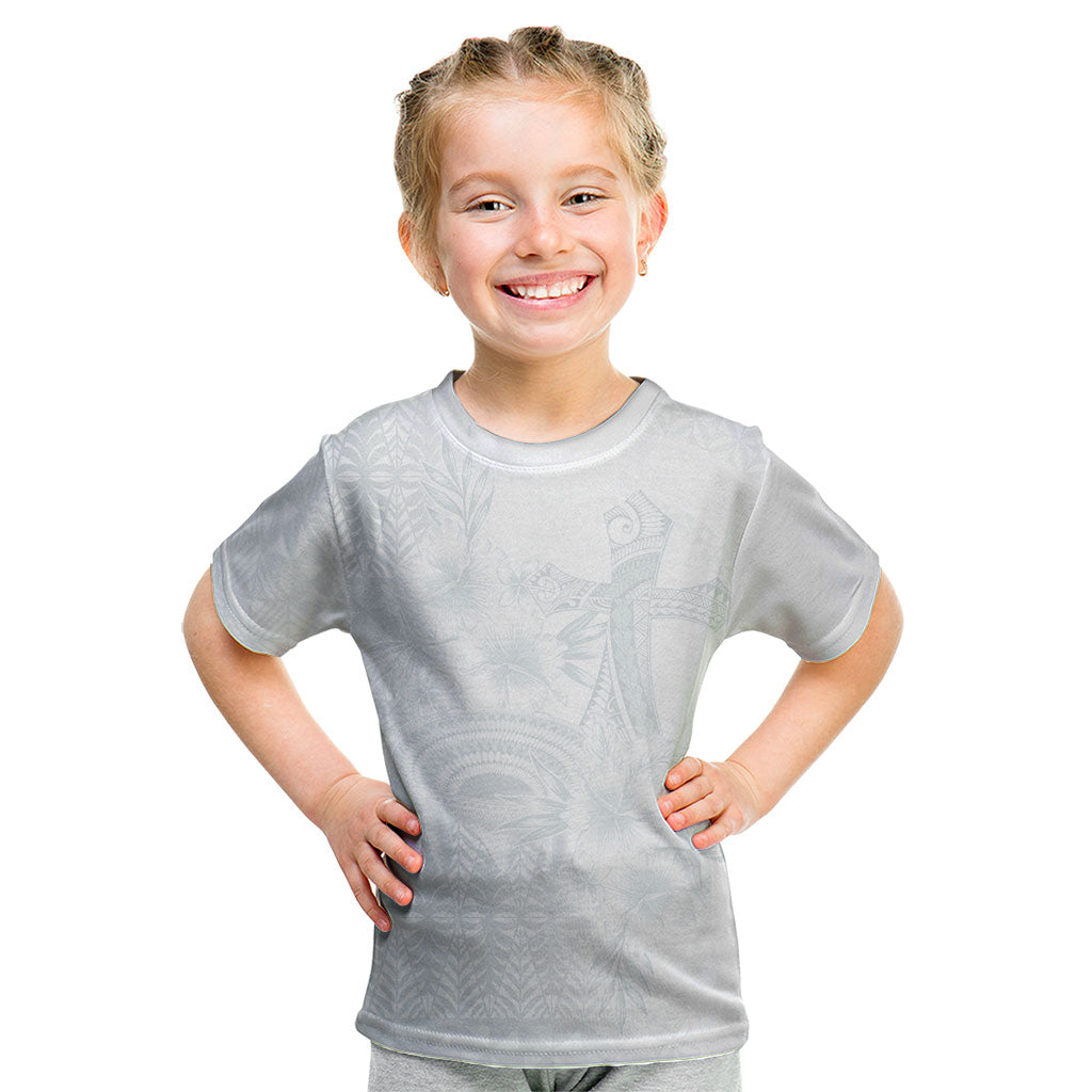 Tonga Ngatu Kupesi White Sunday Fakame Kid T Shirt Koe Otua Mo Tonga Ko Hoku Tofia LT7 White - Polynesian Pride