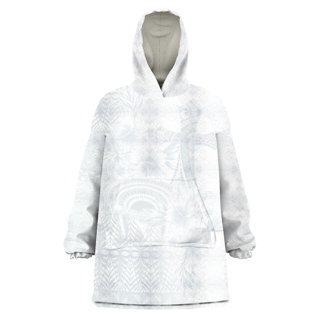 Tonga Ngatu Kupesi White Sunday Fakame Wearable Blanket Hoodie Koe Otua Mo Tonga Ko Hoku Tofia LT7 One Size White - Polynesian Pride
