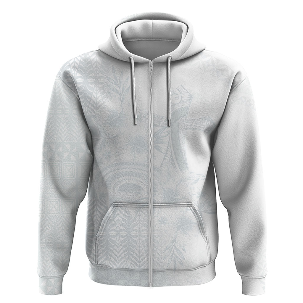 Tonga Ngatu Kupesi White Sunday Fakame Zip Hoodie Koe Otua Mo Tonga Ko Hoku Tofia LT7 Zip Hoodie White - Polynesian Pride