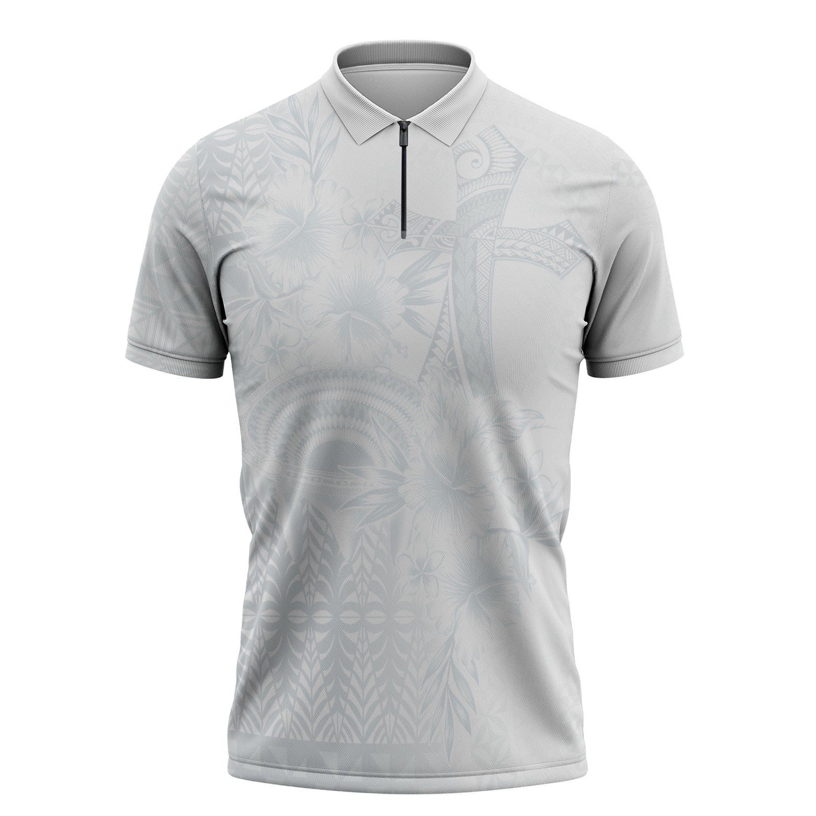 Tonga Ngatu Kupesi White Sunday Fakame Zipper Polo Shirt Koe Otua Mo Tonga Ko Hoku Tofia LT7 White - Polynesian Pride