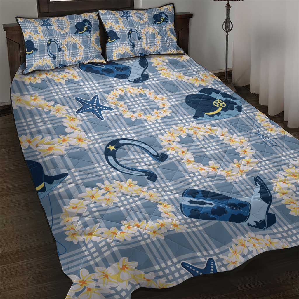 Aloha Hawaii Paniolo Jeans Palaka Quilt Bed Set Coastal Rodeo LT7 Pastel Blue - Polynesian Pride
