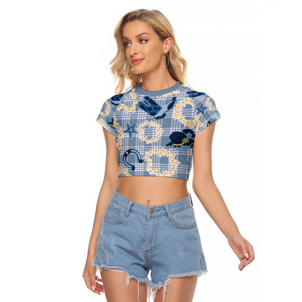 Aloha Hawaii Paniolo Jeans Palaka Raglan Cropped T Shirt Coastal Rodeo LT7 Female Pastel Blue - Polynesian Pride