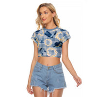 Aloha Hawaii Paniolo Jeans Palaka Raglan Cropped T Shirt Coastal Rodeo LT7 Female Pastel Blue - Polynesian Pride