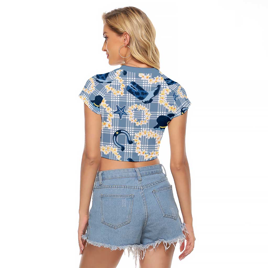 Aloha Hawaii Paniolo Jeans Palaka Raglan Cropped T Shirt Coastal Rodeo LT7 - Polynesian Pride
