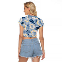 Aloha Hawaii Paniolo Jeans Palaka Raglan Cropped T Shirt Coastal Rodeo LT7 - Polynesian Pride