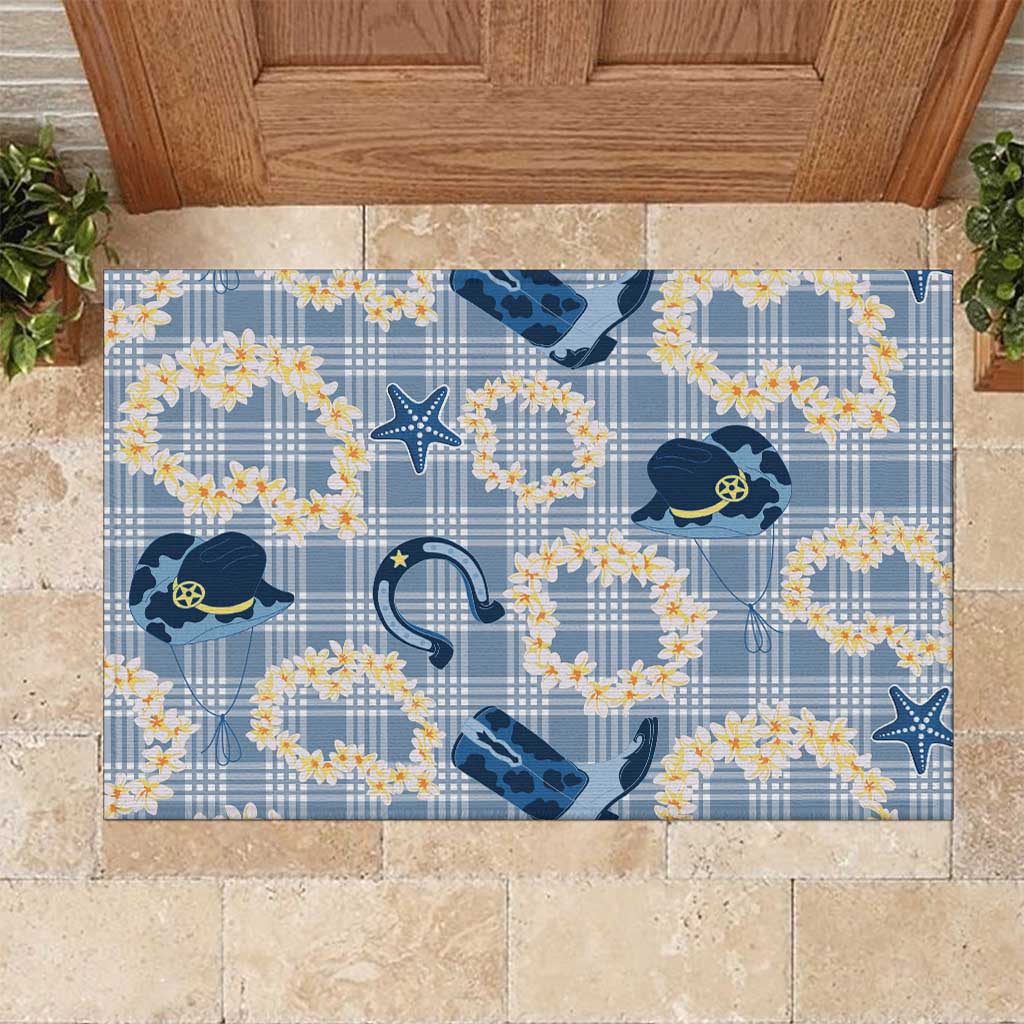 Aloha Hawaii Paniolo Jeans Palaka Rubber Doormat Coastal Rodeo LT7 Pastel Blue - Polynesian Pride