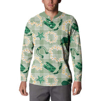 Aloha Hawaii Paniolo Mint Palaka Button Sweatshirt Coastal Rodeo LT7 - Polynesian Pride