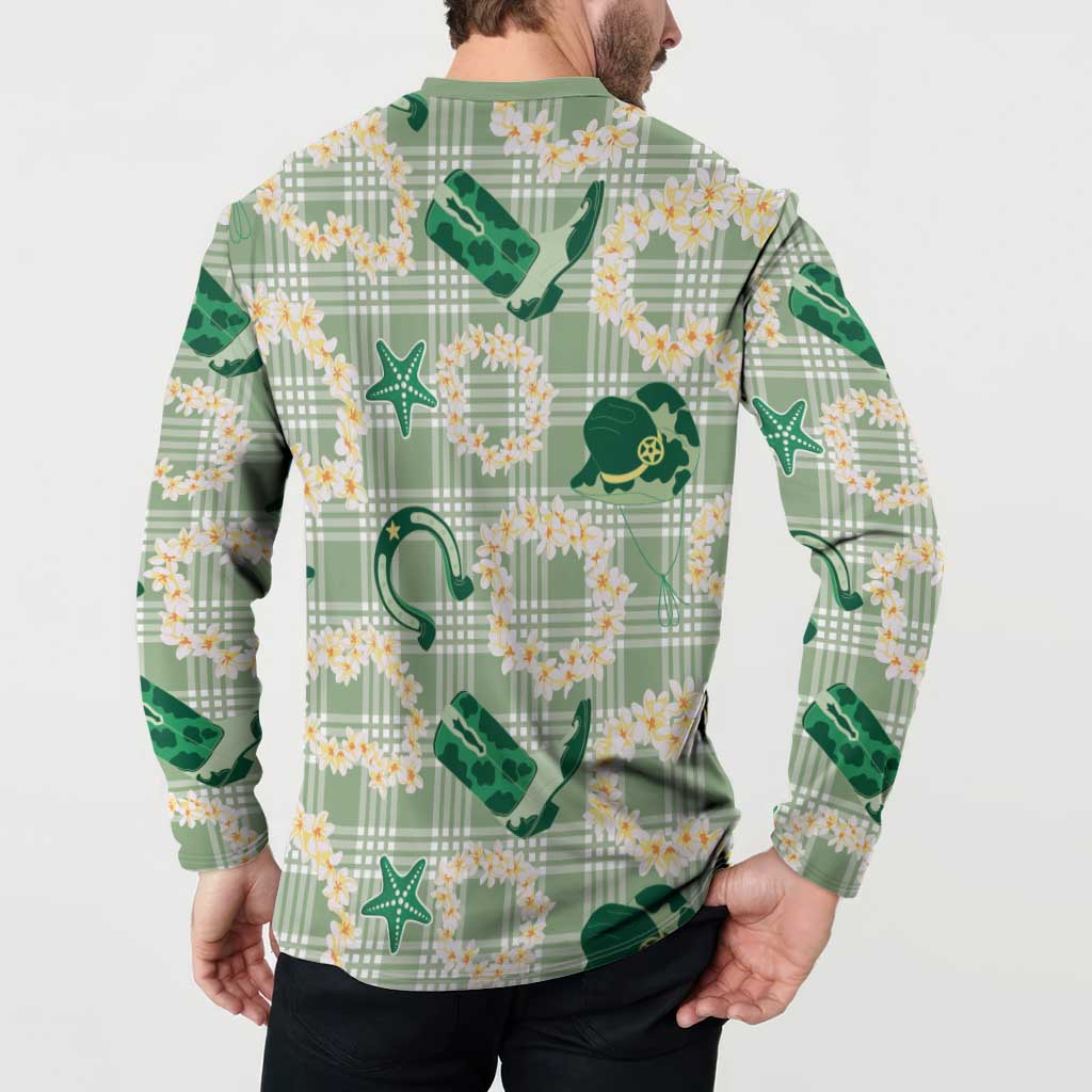 Aloha Hawaii Paniolo Mint Palaka Button Sweatshirt Coastal Rodeo LT7 - Polynesian Pride