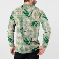 Aloha Hawaii Paniolo Mint Palaka Button Sweatshirt Coastal Rodeo LT7 - Polynesian Pride