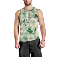 Aloha Hawaii Paniolo Mint Palaka Men Tank Top Coastal Rodeo LT7 - Polynesian Pride