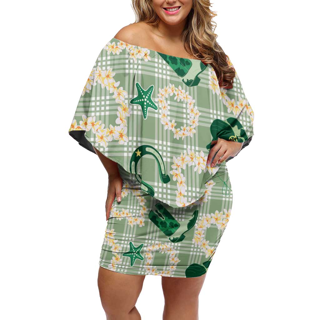 Aloha Hawaii Paniolo Mint Palaka Off Shoulder Short Dress Coastal Rodeo LT7 Women Mint - Polynesian Pride