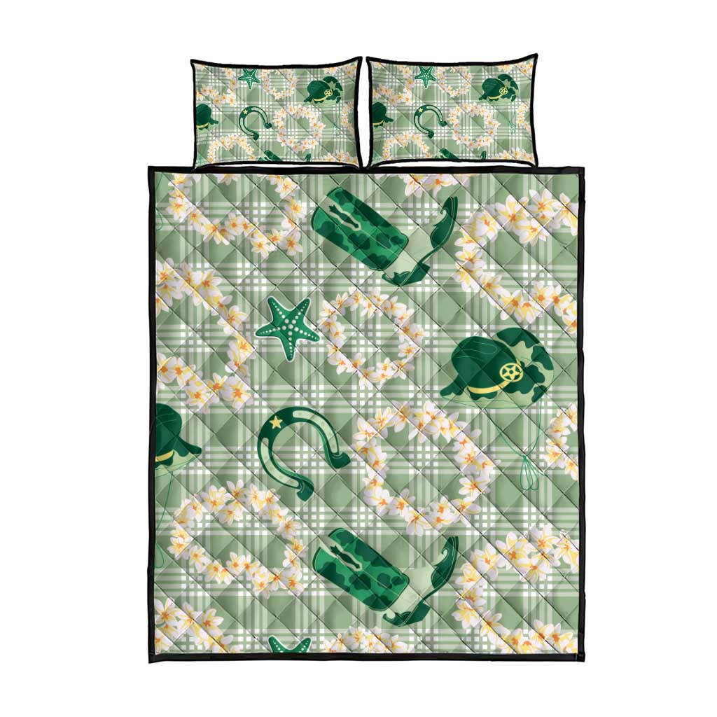 Aloha Hawaii Paniolo Mint Palaka Quilt Bed Set Coastal Rodeo LT7 - Polynesian Pride