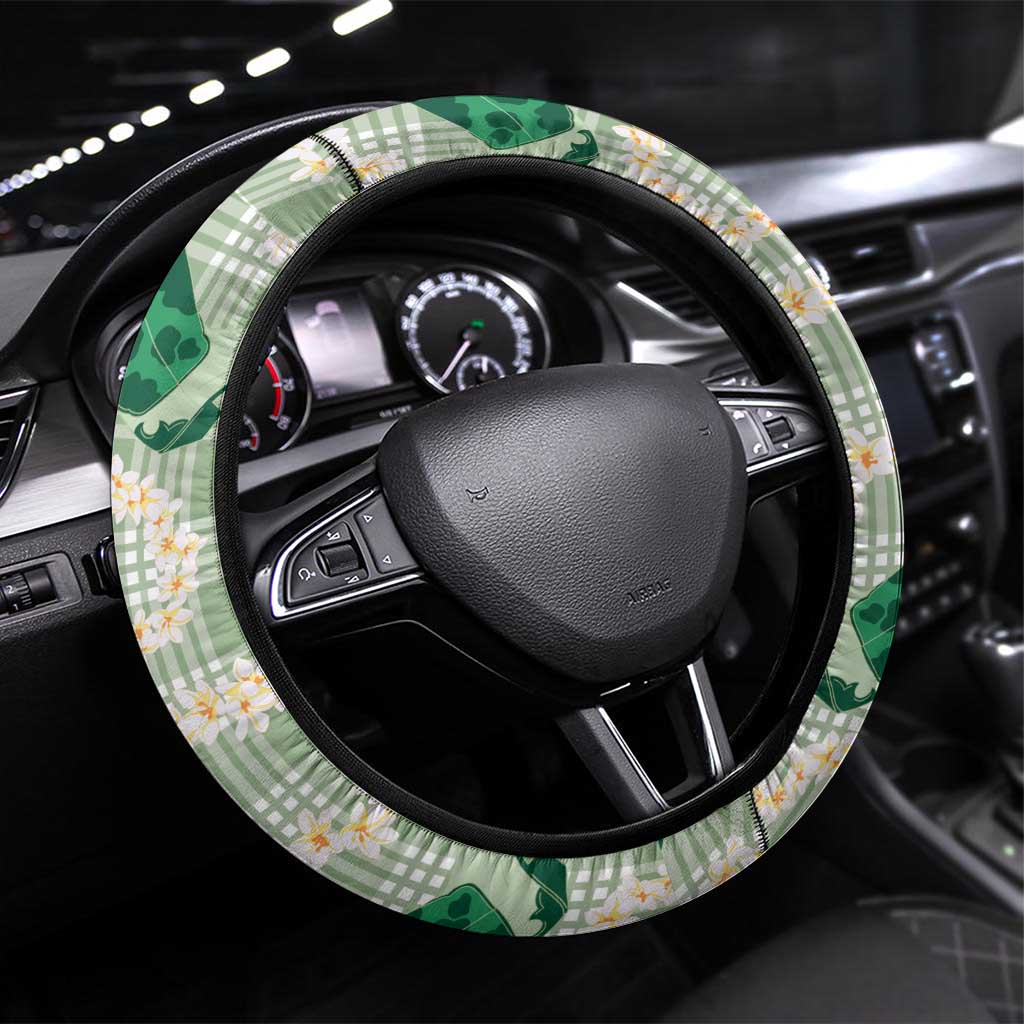 Aloha Hawaii Paniolo Mint Palaka Steering Wheel Cover Coastal Rodeo LT7 Universal Fit Mint - Polynesian Pride