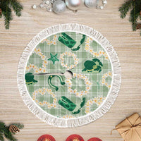 Aloha Hawaii Paniolo Mint Palaka Tree Skirt Coastal Rodeo LT7 Fringed Mint - Polynesian Pride