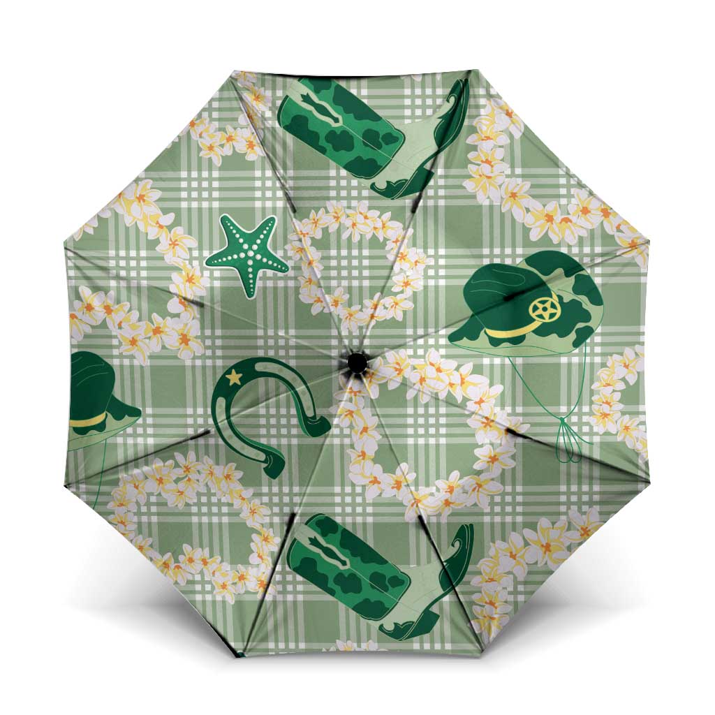 Aloha Hawaii Paniolo Mint Palaka Umbrella Coastal Rodeo LT7 One Size Folded 11.42 inch Opened Diameter 37.4 inch Mint - Polynesian Pride