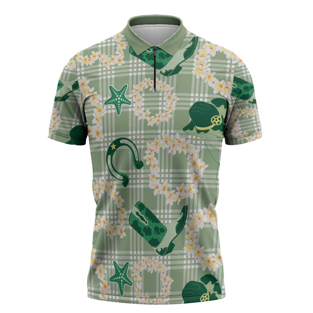 Aloha Hawaii Paniolo Mint Palaka Zipper Polo Shirt Coastal Rodeo LT7 Mint - Polynesian Pride