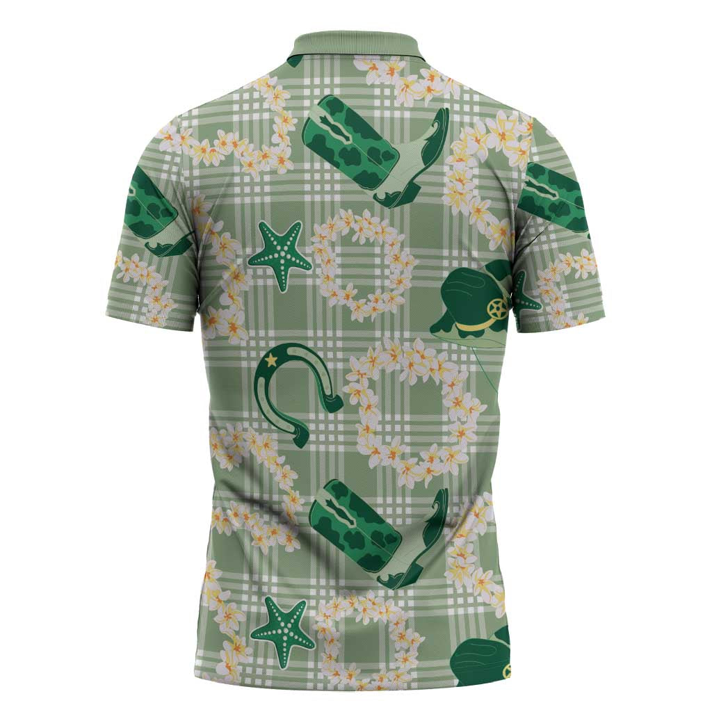 Aloha Hawaii Paniolo Mint Palaka Zipper Polo Shirt Coastal Rodeo LT7 - Polynesian Pride