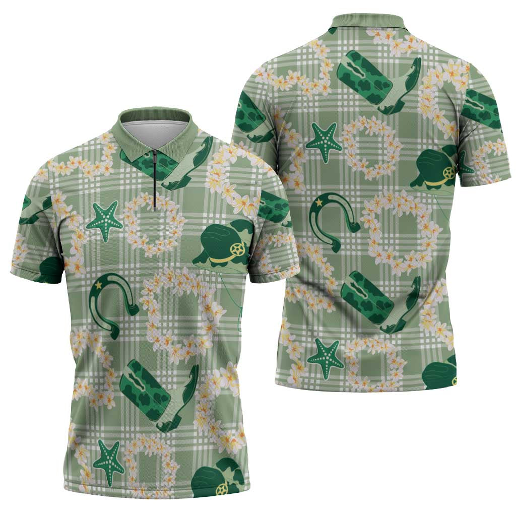 Aloha Hawaii Paniolo Mint Palaka Zipper Polo Shirt Coastal Rodeo LT7 - Polynesian Pride