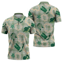 Aloha Hawaii Paniolo Mint Palaka Zipper Polo Shirt Coastal Rodeo LT7 - Polynesian Pride