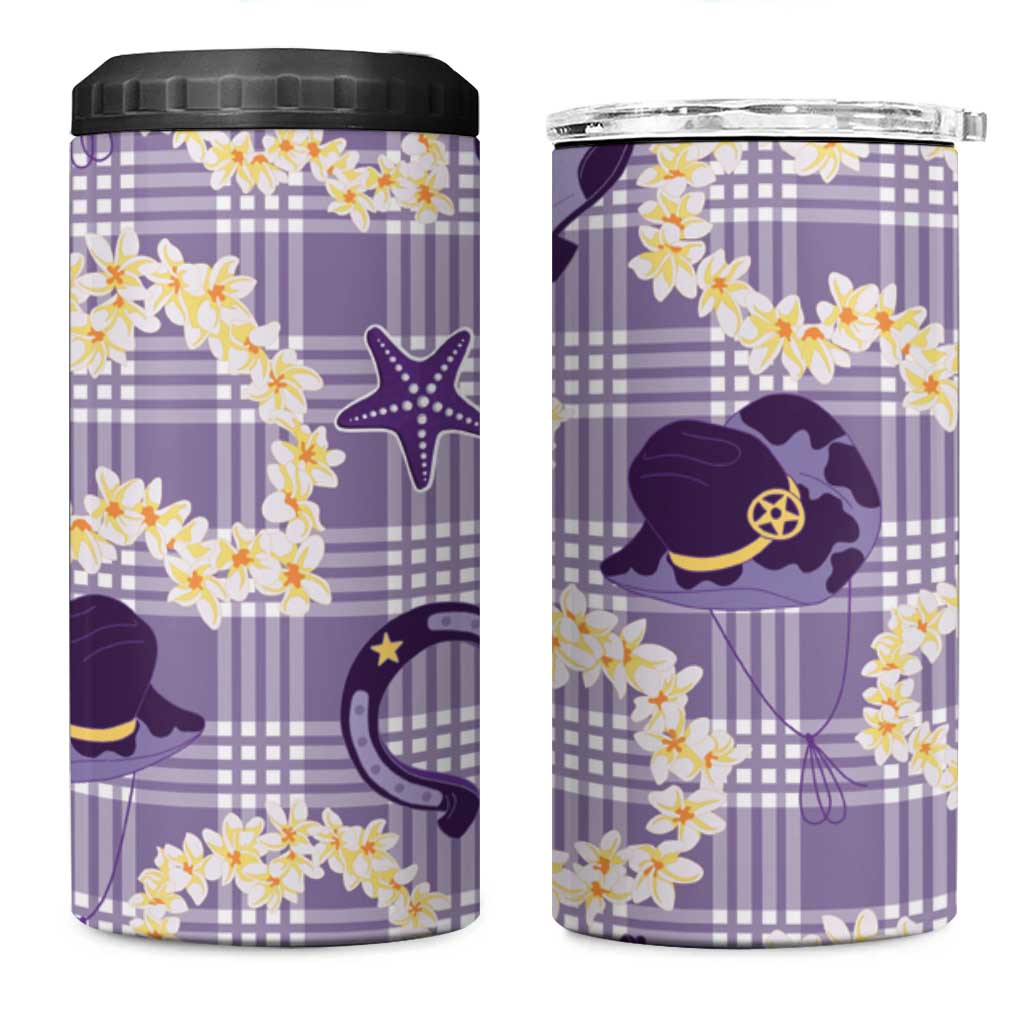 Aloha Hawaii Paniolo Lavender Palaka 4 in 1 Can Cooler Tumbler Coastal Rodeo LT7 One Size: 16 oz Lavender - Polynesian Pride
