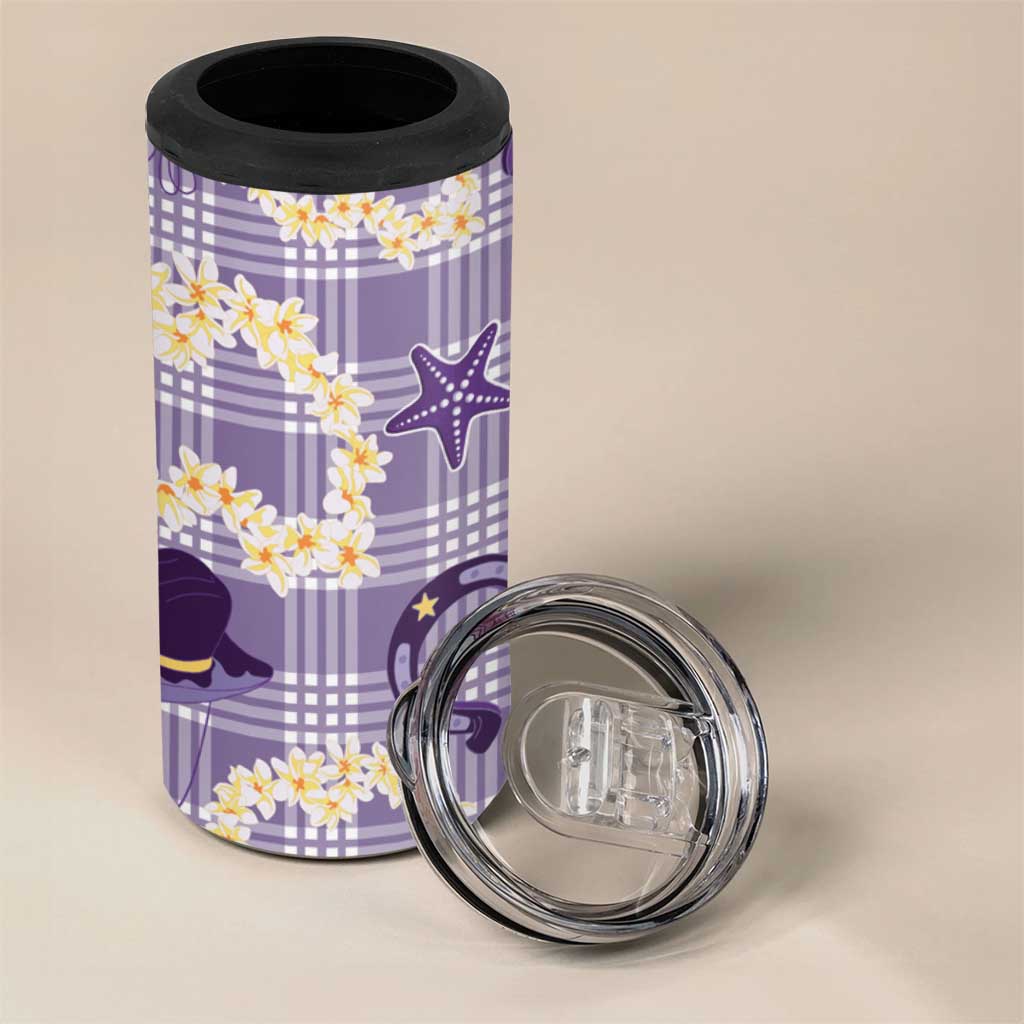 Aloha Hawaii Paniolo Lavender Palaka 4 in 1 Can Cooler Tumbler Coastal Rodeo LT7 - Polynesian Pride