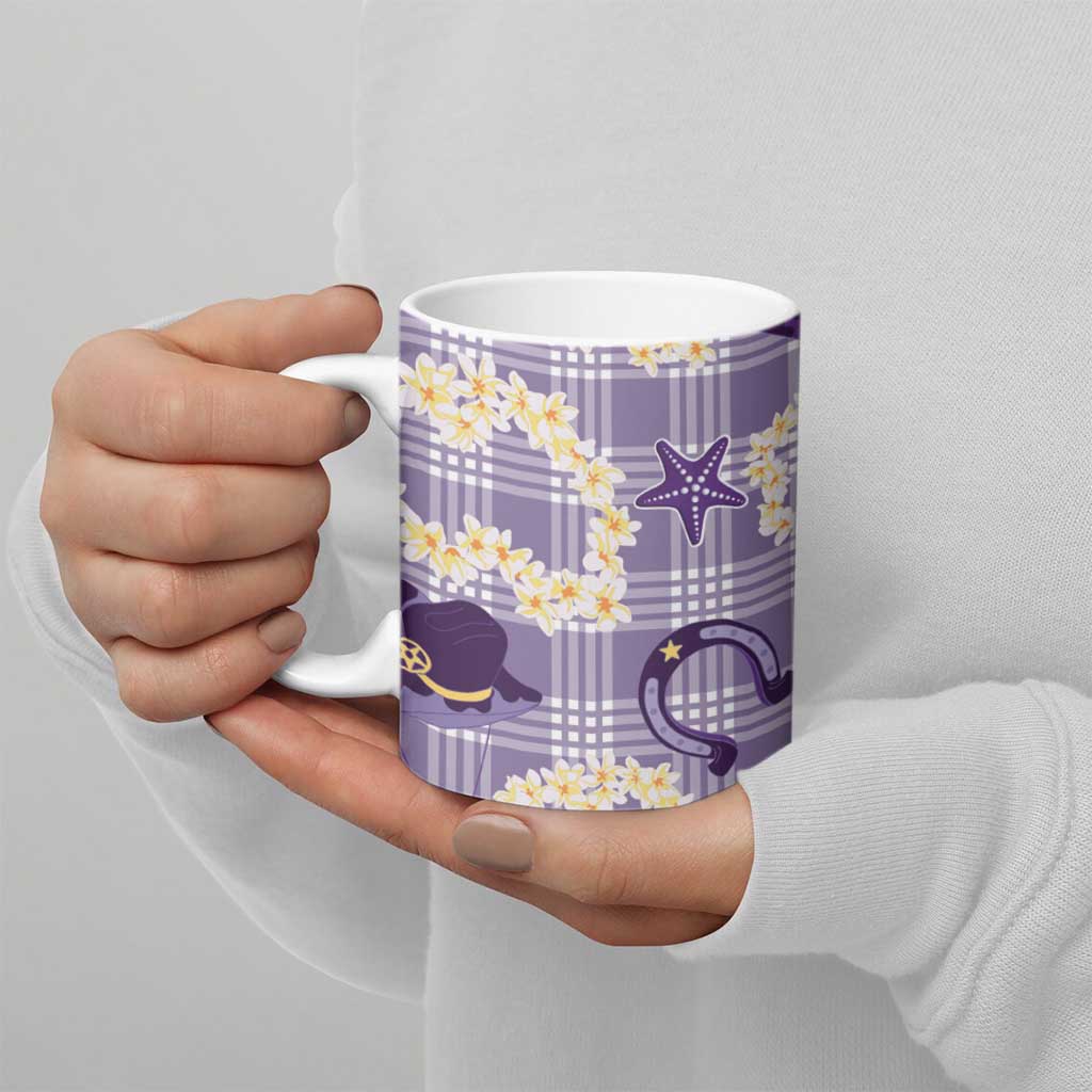 Aloha Hawaii Paniolo Lavender Palaka Ceramic Mug Coastal Rodeo LT7 - Polynesian Pride