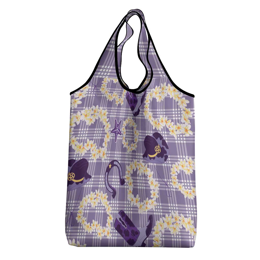 Aloha Hawaii Paniolo Lavender Palaka Grocery Bag Coastal Rodeo LT7 - Polynesian Pride