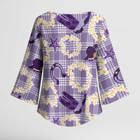 Aloha Hawaii Paniolo Lavender Palaka Kimono Sleeve Blouse Coastal Rodeo LT7 - Polynesian Pride