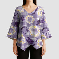 Aloha Hawaii Paniolo Lavender Palaka Kimono Sleeve Blouse Coastal Rodeo LT7 - Polynesian Pride