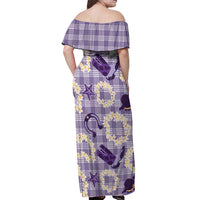 Aloha Hawaii Paniolo Lavender Palaka Off Shoulder Maxi Dress Coastal Rodeo LT7 - Polynesian Pride