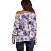 Aloha Hawaii Paniolo Lavender Palaka Off Shoulder Sweater Coastal Rodeo LT7 - Polynesian Pride