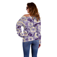Aloha Hawaii Paniolo Lavender Palaka Off Shoulder Sweater Coastal Rodeo LT7 - Polynesian Pride