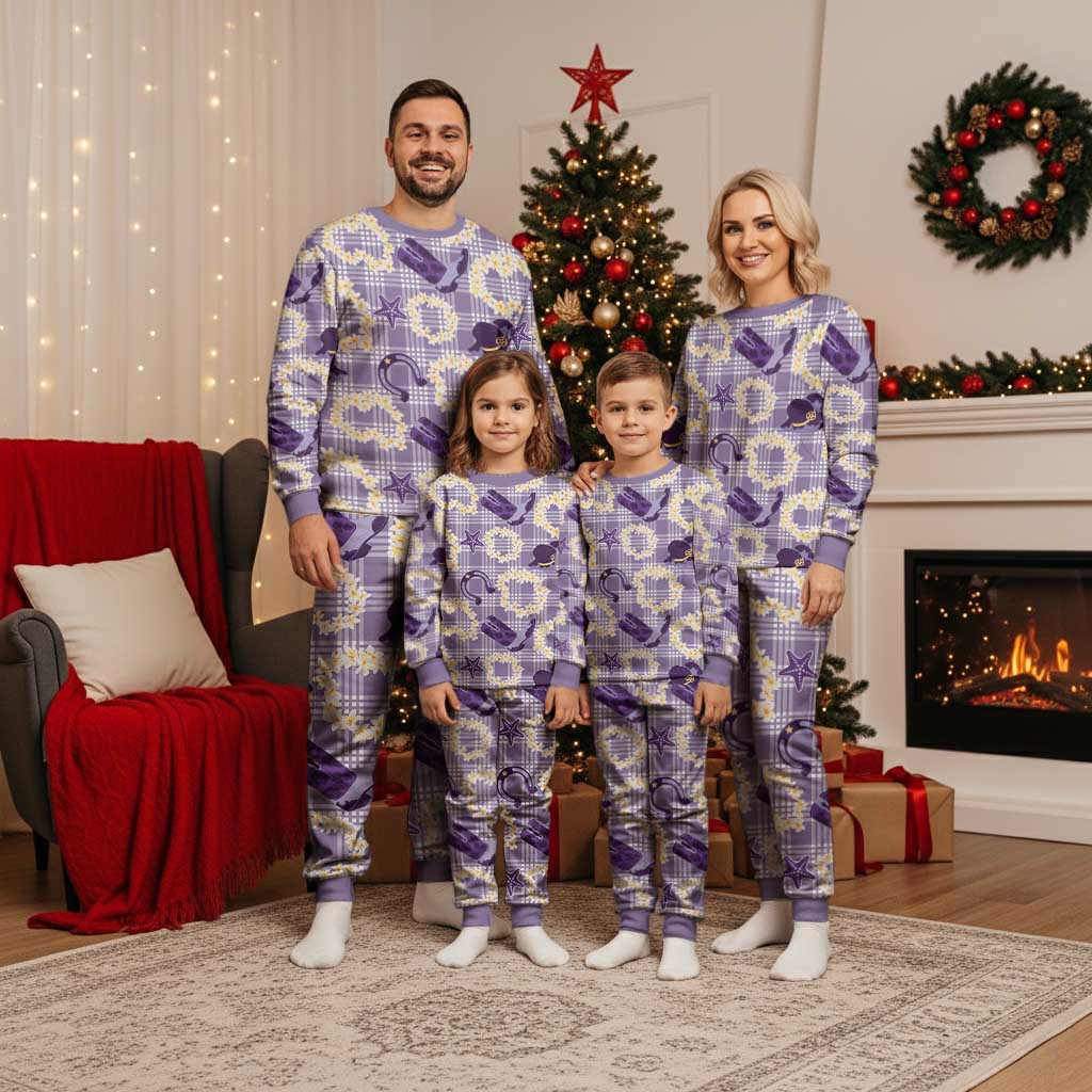 Aloha Hawaii Paniolo Lavender Palaka Christmas Pajama Set Coastal Rodeo LT7 - Polynesian Pride