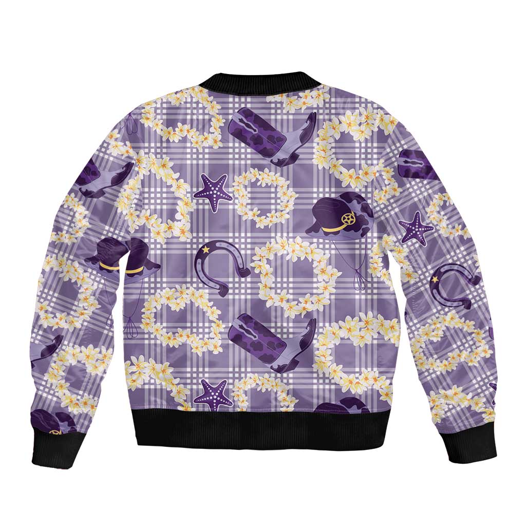 Aloha Hawaii Paniolo Lavender Palaka Sleeve Zip Bomber Jacket Coastal Rodeo LT7 - Polynesian Pride