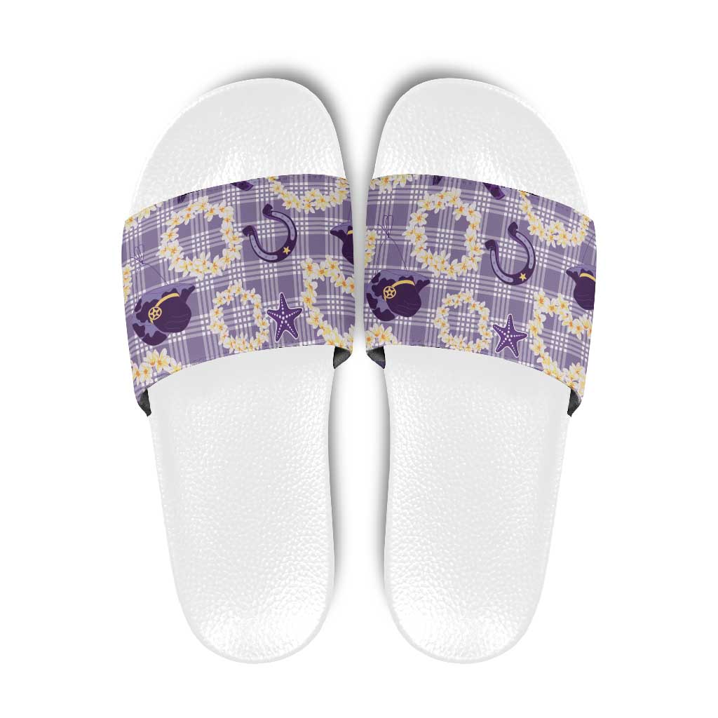 Aloha Hawaii Paniolo Lavender Palaka Slide Sandals Coastal Rodeo LT7 Lavender - Polynesian Pride