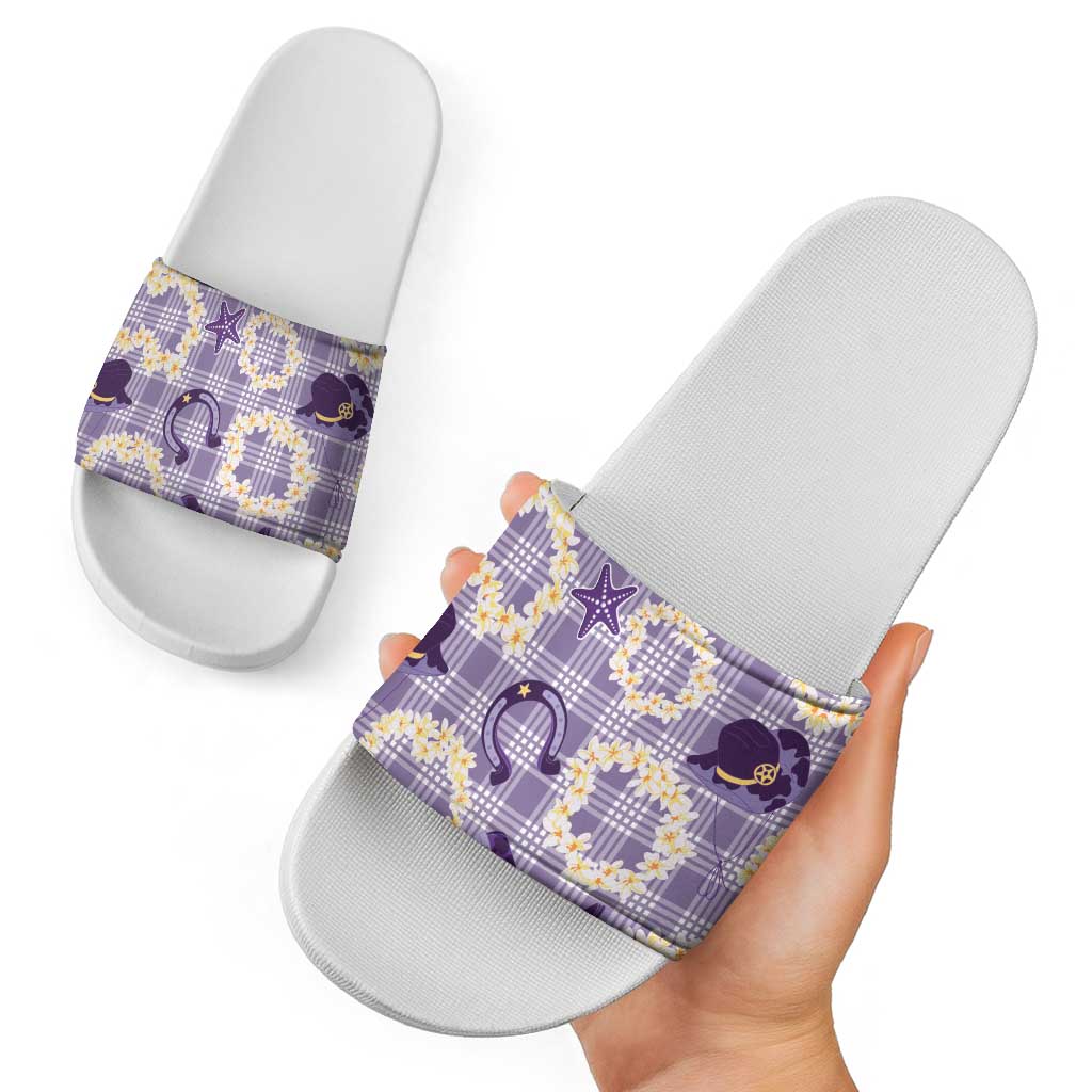 Aloha Hawaii Paniolo Lavender Palaka Slide Sandals Coastal Rodeo LT7 - Polynesian Pride