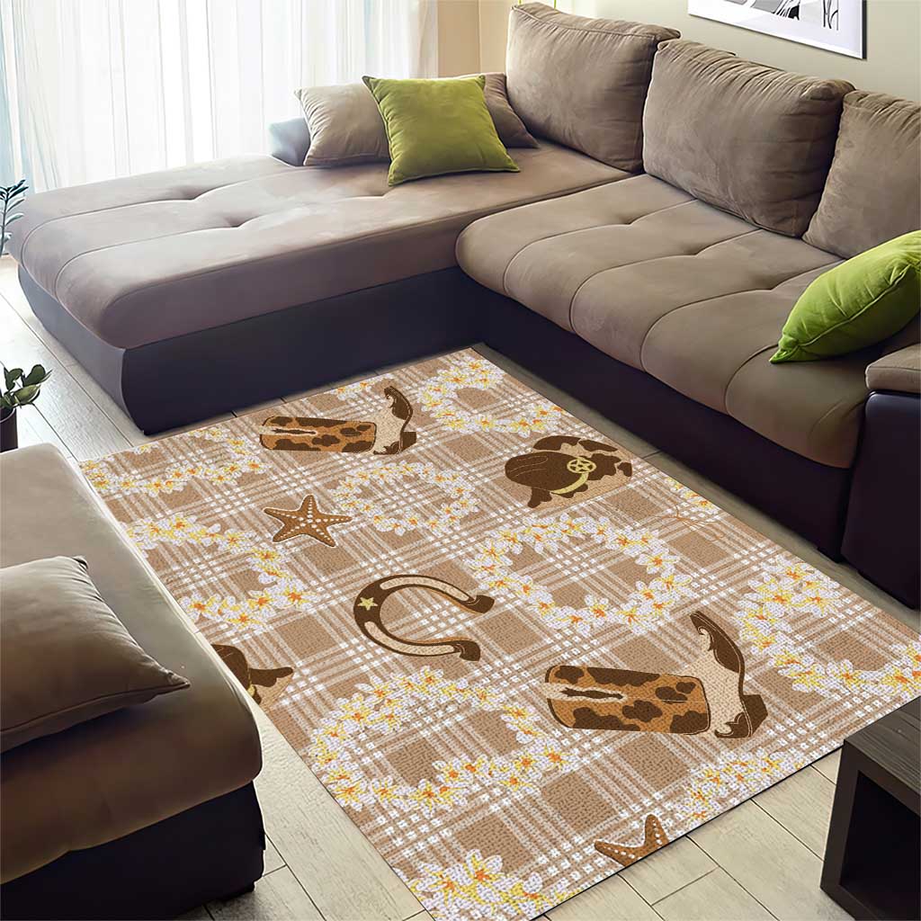 Aloha Hawaii Paniolo Khaki Palaka Area Rug Coastal Rodeo LT7 - Polynesian Pride
