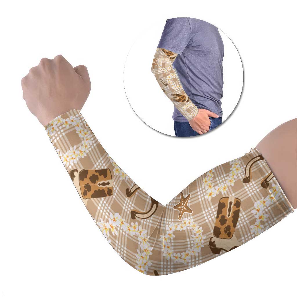 Aloha Hawaii Paniolo Khaki Palaka Arm Sleeves Coastal Rodeo LT7 Set of 2 Khaki - Polynesian Pride