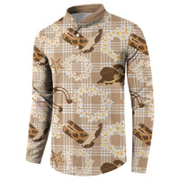 Aloha Hawaii Paniolo Khaki Palaka Button Sweatshirt Coastal Rodeo LT7 - Polynesian Pride